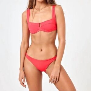 NWOT L*Space Hot Cherry Camellia and Sandy bikini set XS